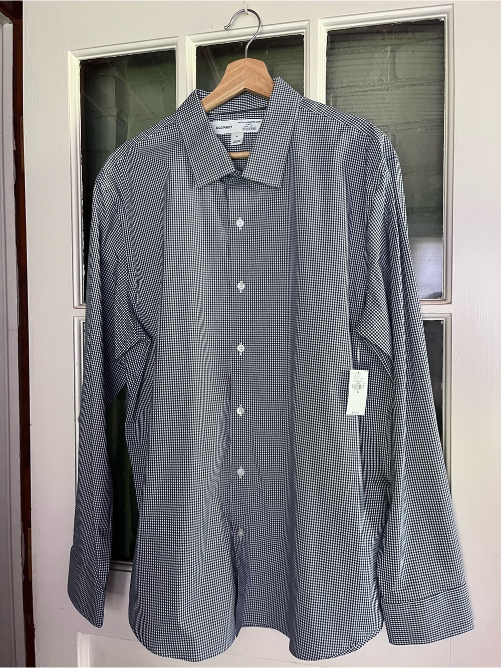 Brand New Old Navy Black and White Micro-Check Stretch Dress Shirt